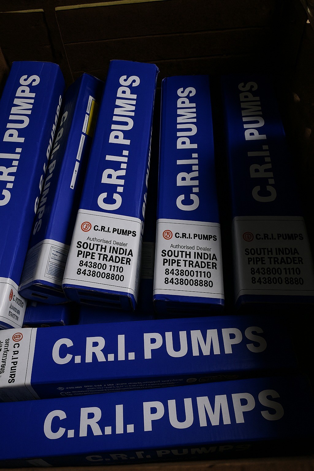 C.R.I. Pumps showroom and product display at South India Pipe Traders, Madurai